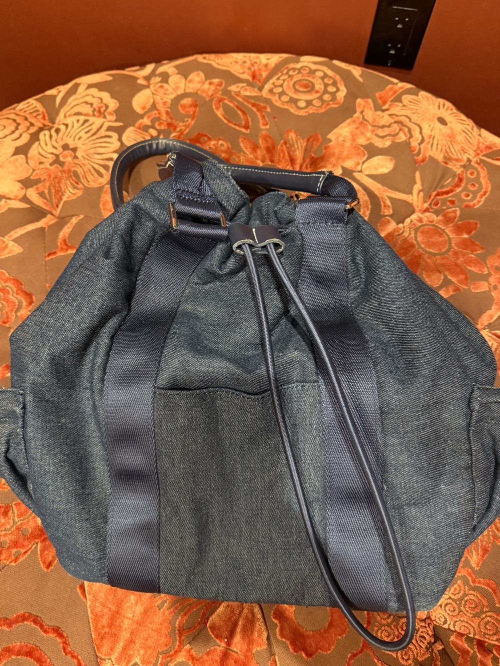 Navy Soft Denim Drawstring Canvas Backpack/Hand Bag
